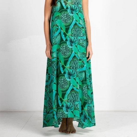 INOA Dresses & Skirts - Inoa Flowing Maxi Dress With Crystals On Neck 100% Silk Size 1